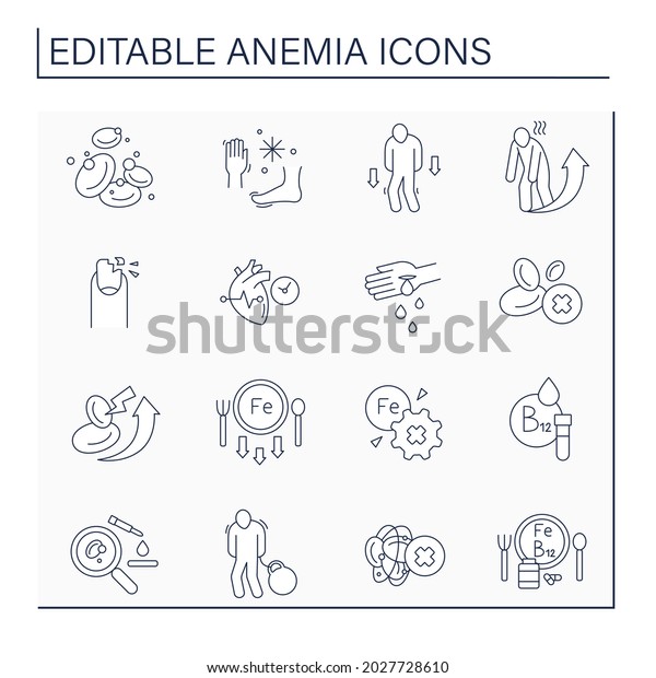 Anemia Line Icons Set Disease Symptoms Stock Vector Royalty Free