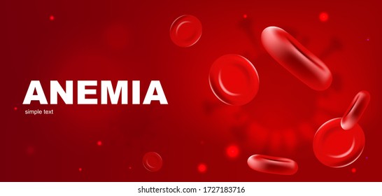 Anemia Realistic Vector Banner Template. Red Blood Cells 3d Mock Up Design. Erythrocyte Flow. Hemoglobin Low Level. Hematology Advertisement Horizontal Printable Flyer, Brochure With Text Space