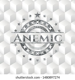 Anemic grey badge with geometric cube white background