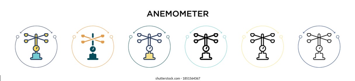 Anemometer icon in filled, thin line, outline and stroke style. Vector illustration of two colored and black anemometer vector icons designs can be used for mobile, ui, web