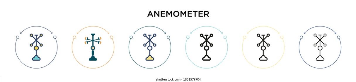 Anemometer icon in filled, thin line, outline and stroke style. Vector illustration of two colored and black anemometer vector icons designs can be used for mobile, ui, web