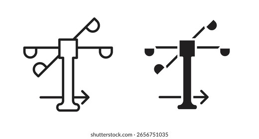 Conjunto de símbolos de icono de anemómetro en negro. línea e iconos planos