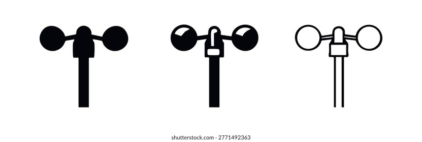 Anemometer Wind Speed Sensor Icon Set. Weather Station Instrument Symbols for Measurement.