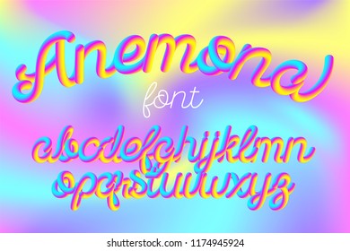 Anemona color 3D alphabet vector pipe font on holographic background