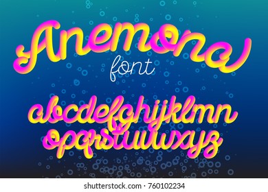 Anemona color 3D alphabet vector pipe font on black background