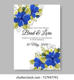 Anemone blue floral elegant wedding invitation 