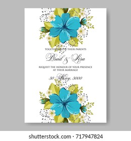 Anemone blue floral elegant wedding invitation 