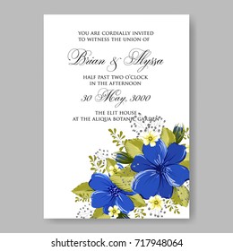 Anemone blue floral elegant wedding invitation 