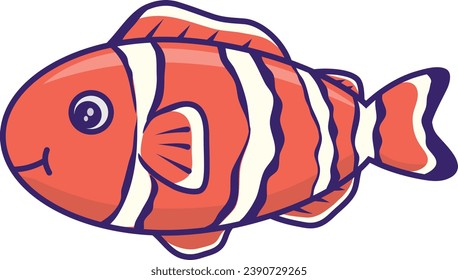 Anemone Clown fish mascot cartoon illustration isolated on white background. Clown fish vector graphic good for mascot, logo, icon, sticker, clipart, element, print, kids education.