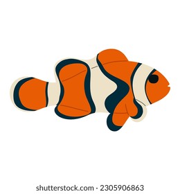 Anemone fish Single cute 9 on white background, vector illustration. 