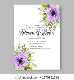 Anemone Floral wedding invitation vector tempate