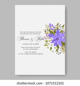 Anemone Floral wedding invitation vector card printable tempate