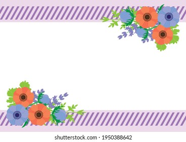 Anemone Flower Bouquet, Diagonal Stripe Border Elegant Background