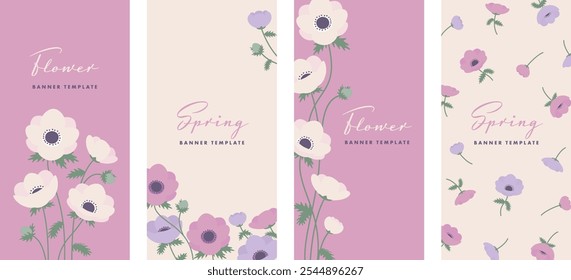 Anemone flower design banner set