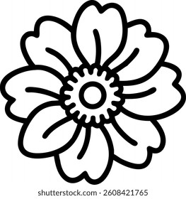 Anemone Flower in Outline with Simple Wide Petals Vector | Elegant Floral Icon | Minimalist Botanical Design for Logos, Prints, and Decorative Elements