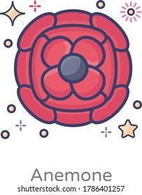 Anemone flower vector, flat watercolor art of 