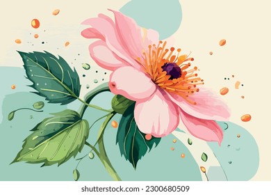 Anemonía Flor acuarela Diseño floral con hoja verde