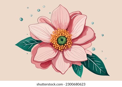 Anemone Flower Watercolor Floral design with green leaf