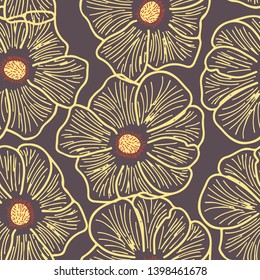 anemone flowers with brown background vector seamless pattern - Great for wallpaper,backgrounds,gifs,surface pattern design,packaging design projects, stationary,fabric