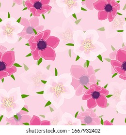 Flores anémicas sin fisuras en fondo rosa claro
