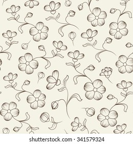 Anemone lily flowers seamless pattern on beige background.