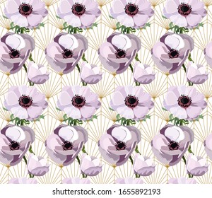 Anemone Pattern on Golden Background