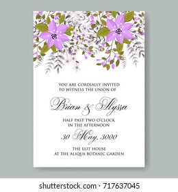 Anemone, peony wedding invitation vector template