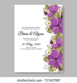 Anemone, peony wedding invitation vector template