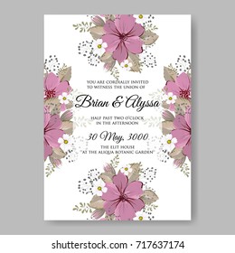 Anemone, peony wedding invitation vector template