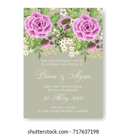 Anemone, peony wedding invitation vector template