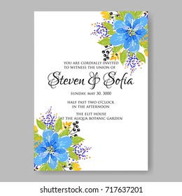 Anemone, peony wedding invitation vector template