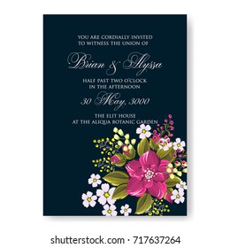 Anemone, peony wedding invitation vector template