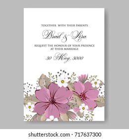 Anemone, peony wedding invitation vector template