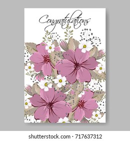 Anemone, peony wedding invitation vector template
