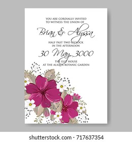 Anemone, peony wedding invitation vector template