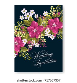 Anemone, peony wedding invitation vector template