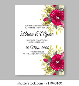 Anemone red floral elegant wedding invitation 