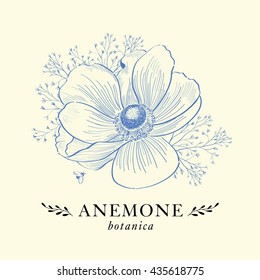 Anemone vector illustration, blue