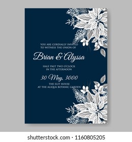 Anemone Wedding Invitation Card Template Floral Bridal Wreath Bouquet with wight flowers, peony eucalyptus branches, wild privet berry, currant berry vector illustration in vintage watercolor