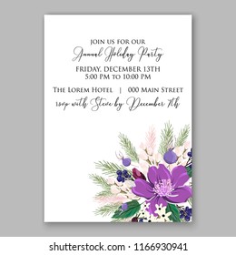 Anemone wedding invitation floral background vector template