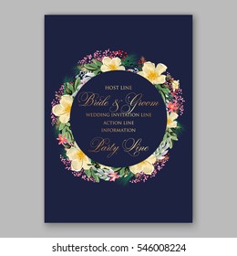 Anemone Wedding Invitation Floral Bridal Wreath with pink flowers , fir, pine branches, wild Privet Berry, vector floral illustration in vintage watercolor style