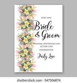 Anemone Wedding Invitation Floral Bridal Wreath with pink flowers , fir, pine branches, wild Privet Berry, vector floral illustration in vintage watercolor style