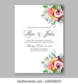 Anemone wedding invitation vector template