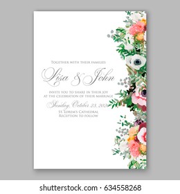 Anemone wedding invitation vector template