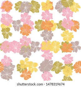 Anemone or windflower poppies flowers background. Floral vector seamless pattern with hand drawn stylized floral elements in pastel colors.