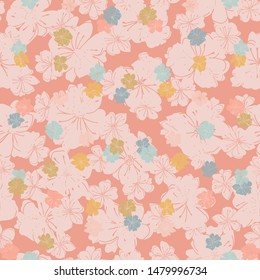 Anemone or windflower poppies flowers background. Floral vector seamless pattern with hand drawn stylized floral elements in pastel colors.