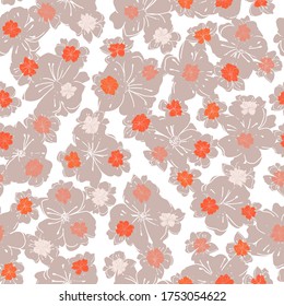 Anemone or windflower poppies flowers background. Floral vector seamless pattern with hand drawn stylized floral elements in pastel colors.