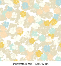 Anemone or windflower poppies flowers background. Floral vector seamless pattern with hand drawn stylized floral elements in pastel colors.