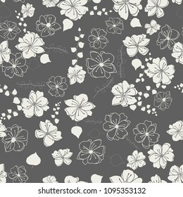 Anemone or windflower poppies flowers and ivy leaves. Floral vector seamless pattern with hand drawn elements.