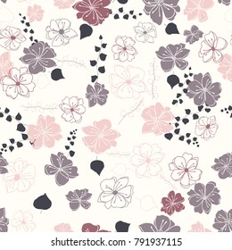 Anemone or windflower poppies flowers and ivy leaves. Floral vector seamless pattern with hand drawn elements.